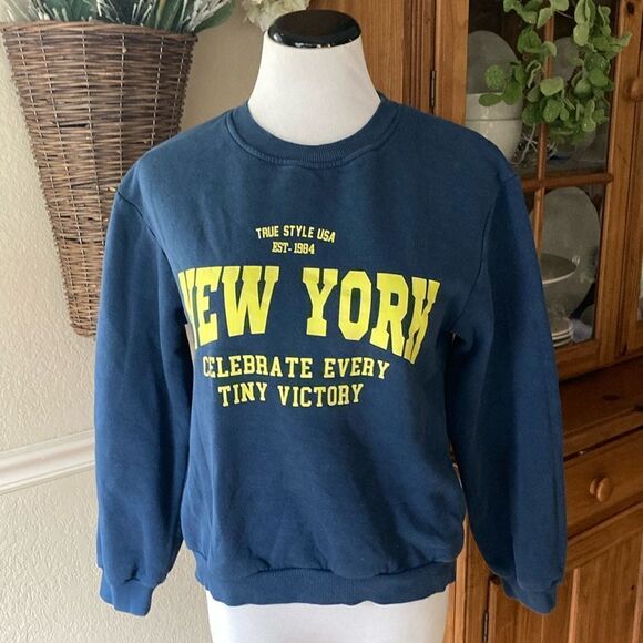 Zara Graphic Design Positive Vibe Crewneck Sweatshirt Size Small - Picture 2 of 9